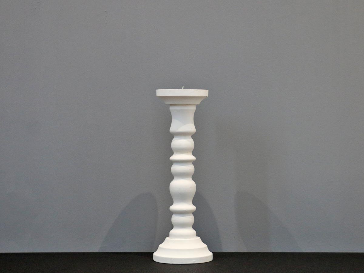 white wooden candle holder short