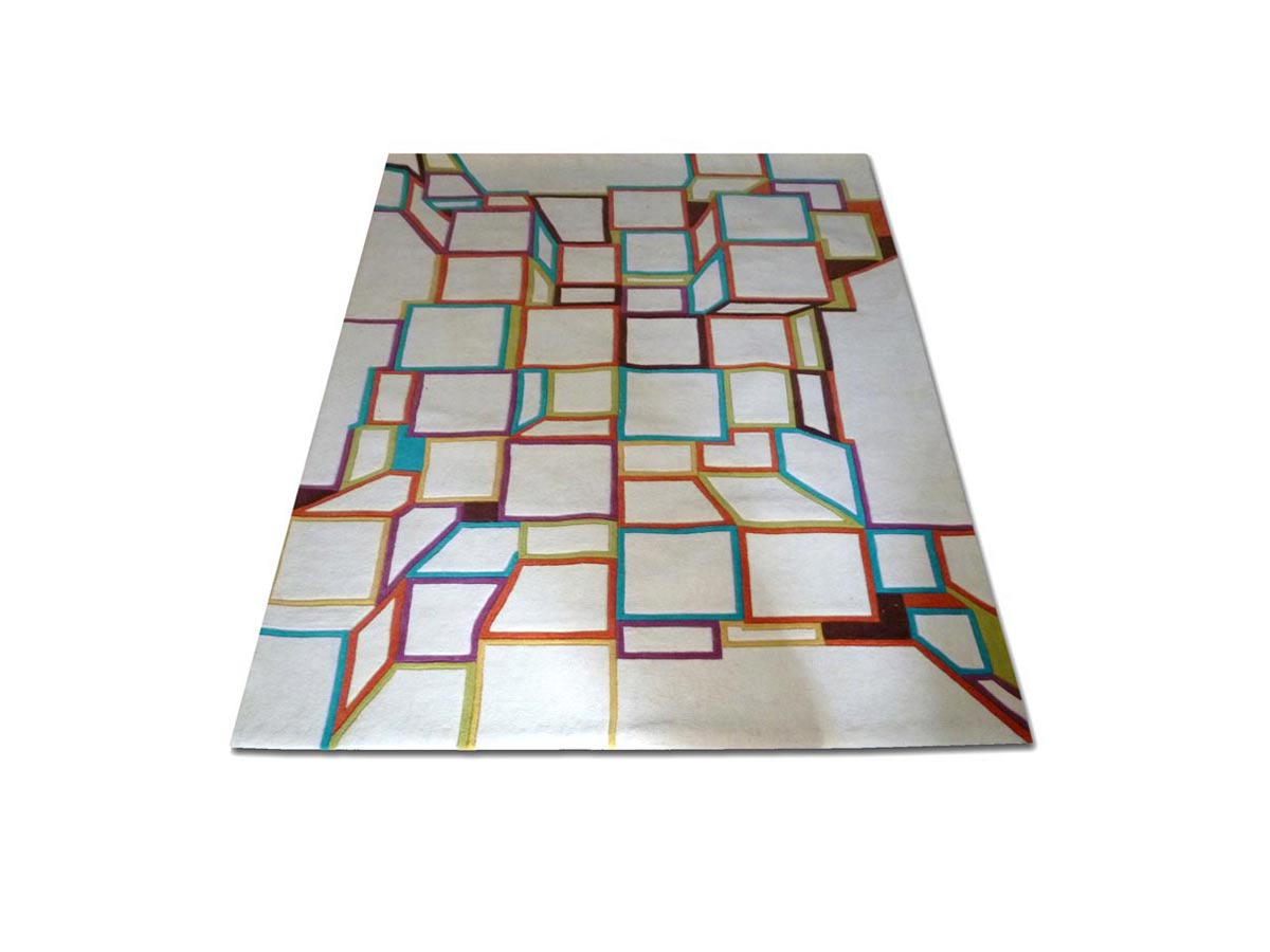hand-tufted rug multi blocks 120x180cm