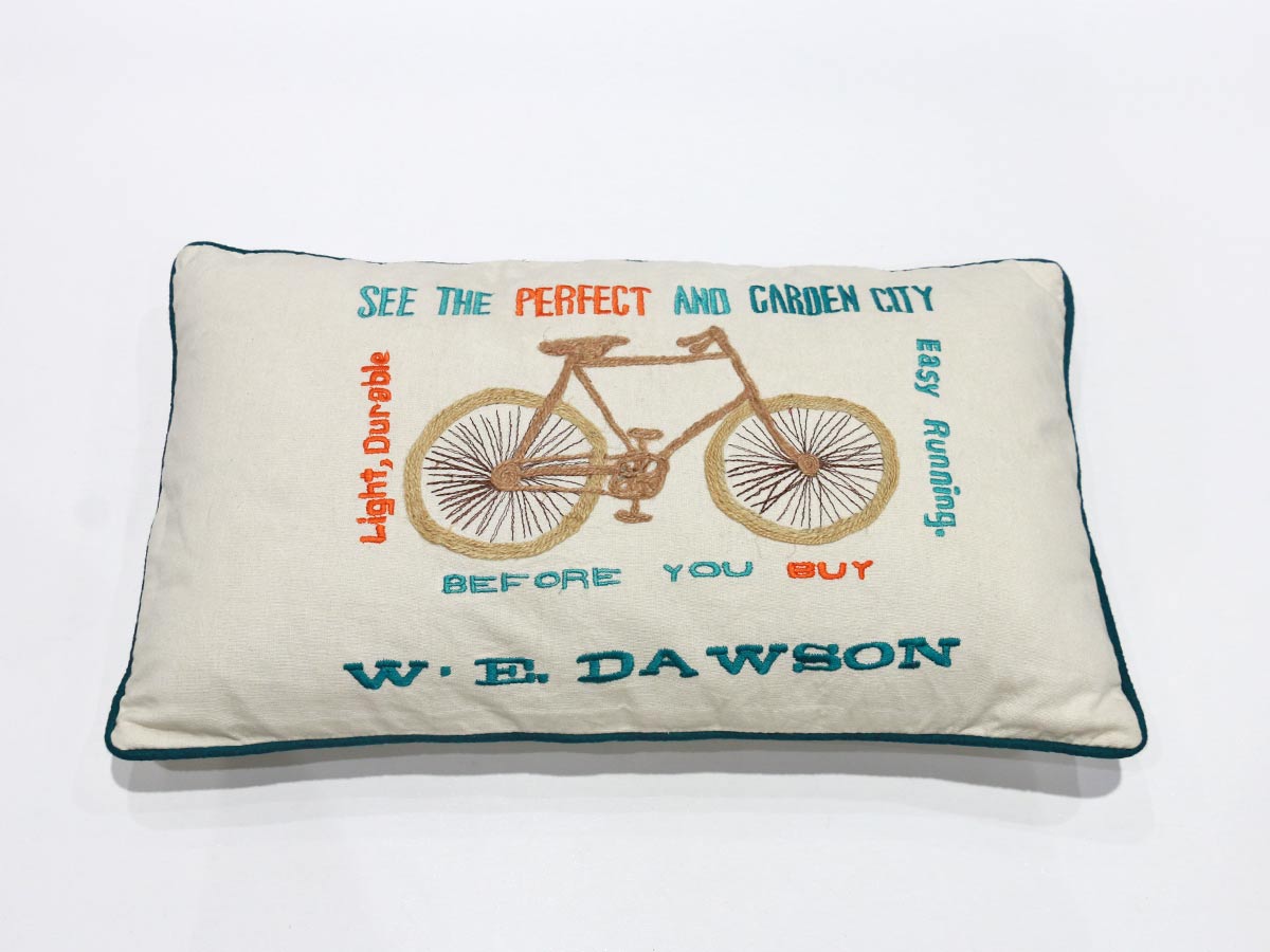 bycicle design cushion with petrol border 30x50 cm