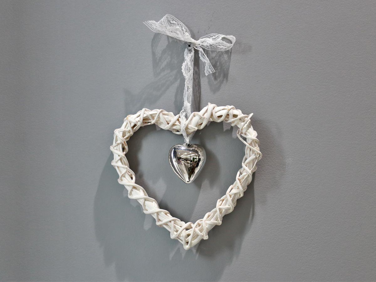 white willow heart with small silver color heart
