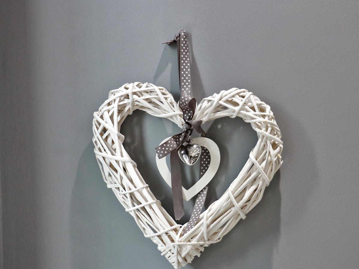 Willow heart with ribbon and silver color heart