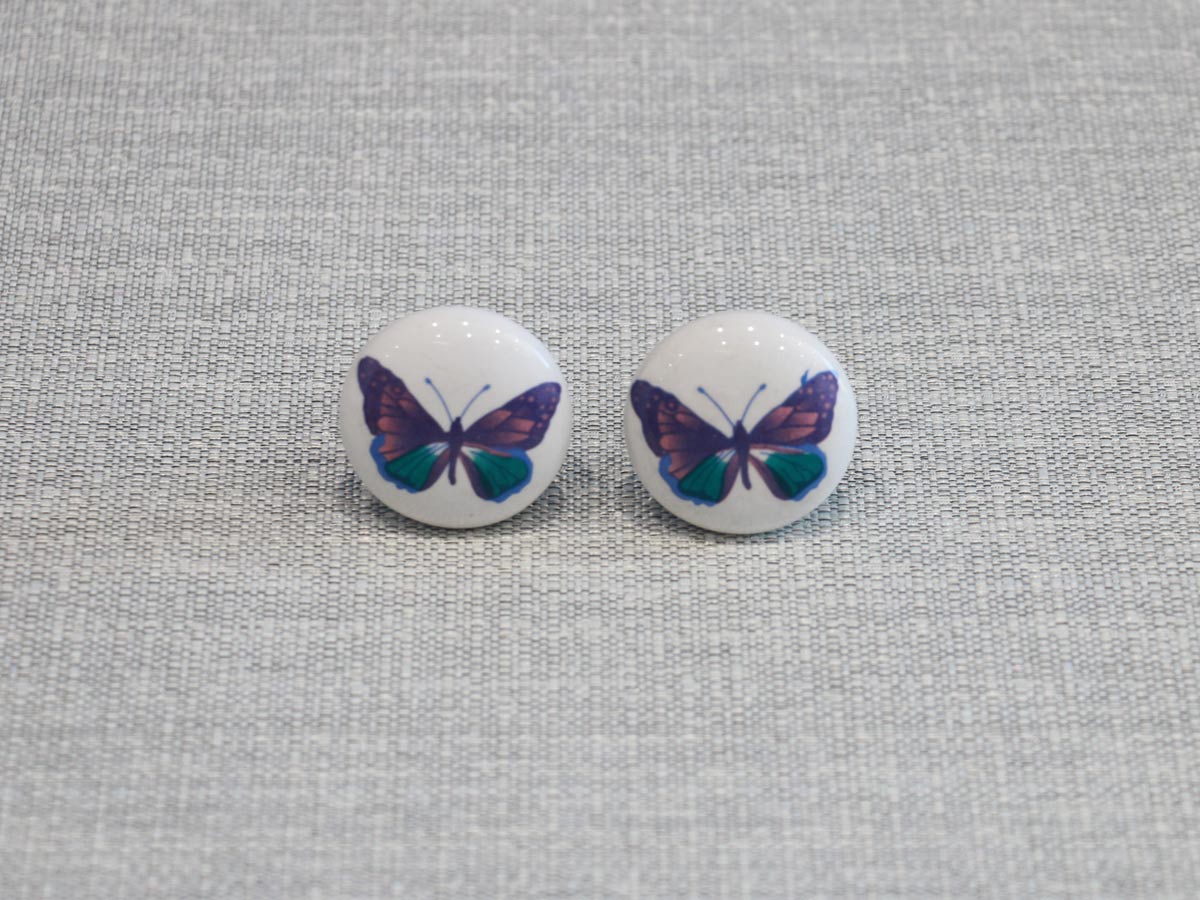ceramic door knob with butterfly (pack of 2)