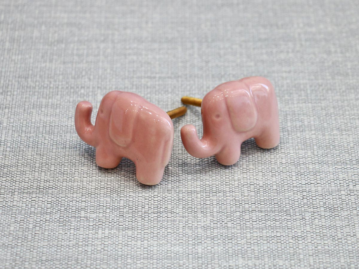 ceramic door knob elephant design pink (pack of 2)