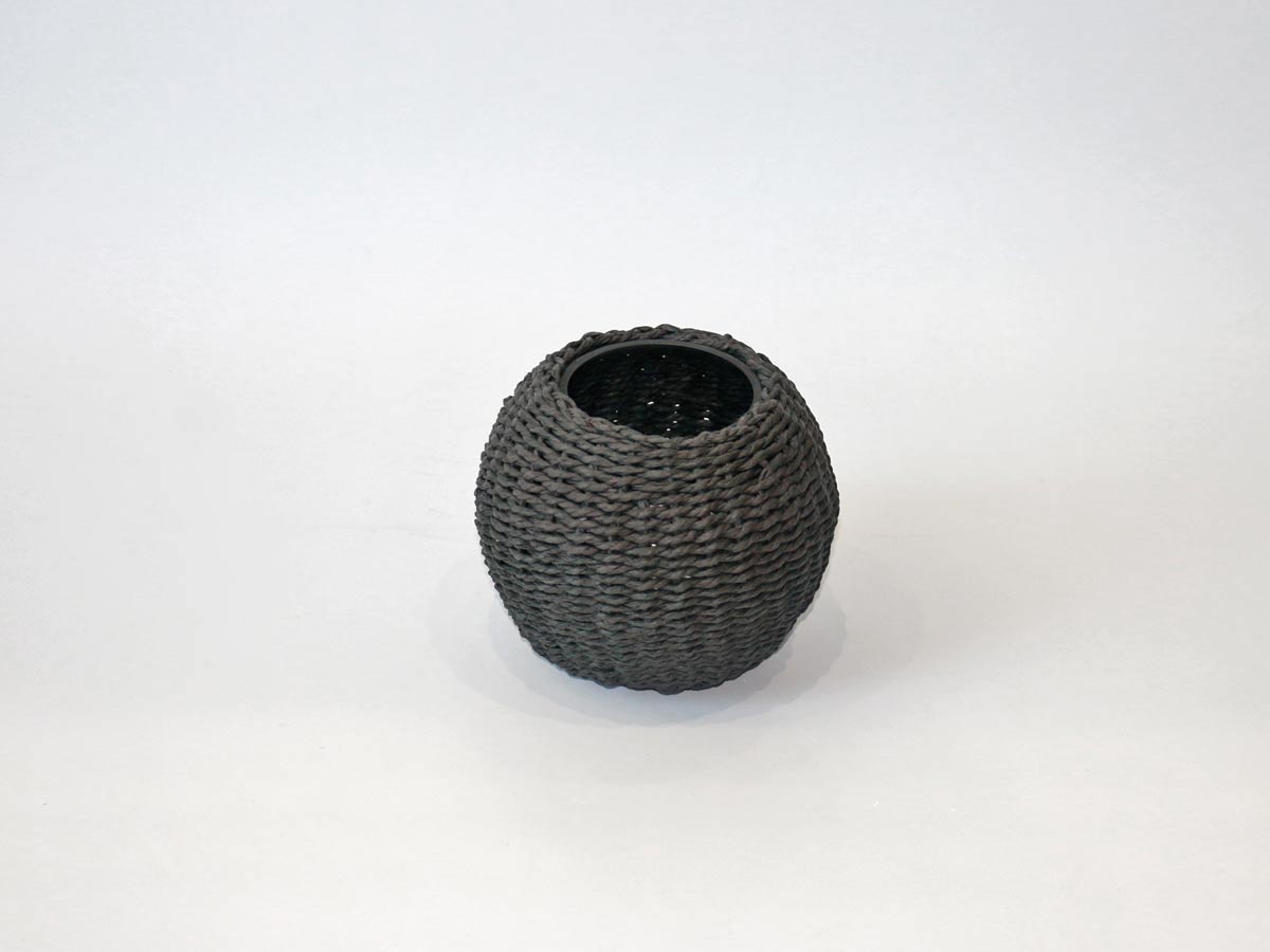 round glass vase covered with black bamboo small