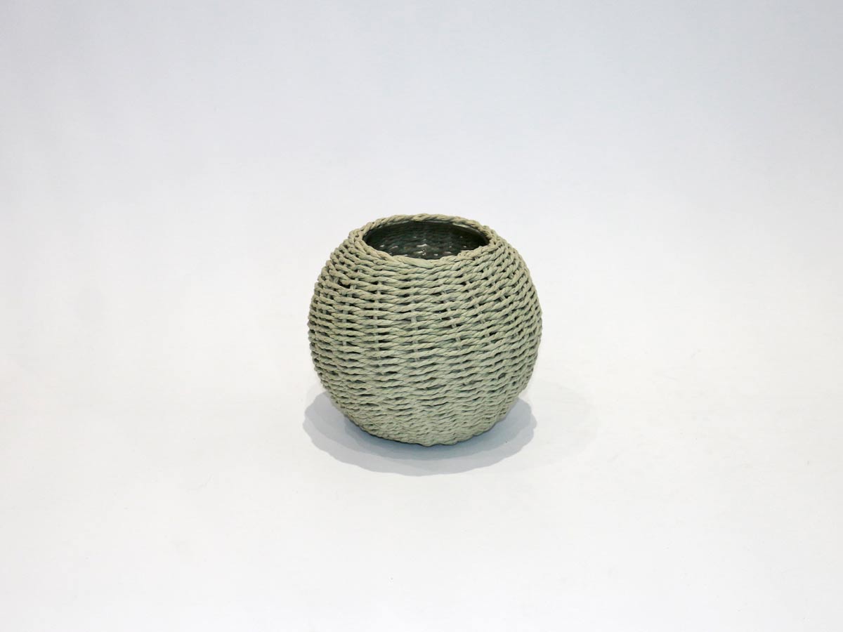 round glass vase covered with grey bamboo small