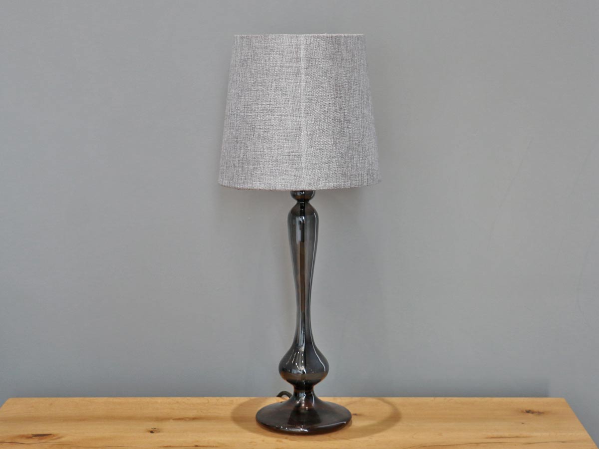 smoked black glass lamp with grey textured shade