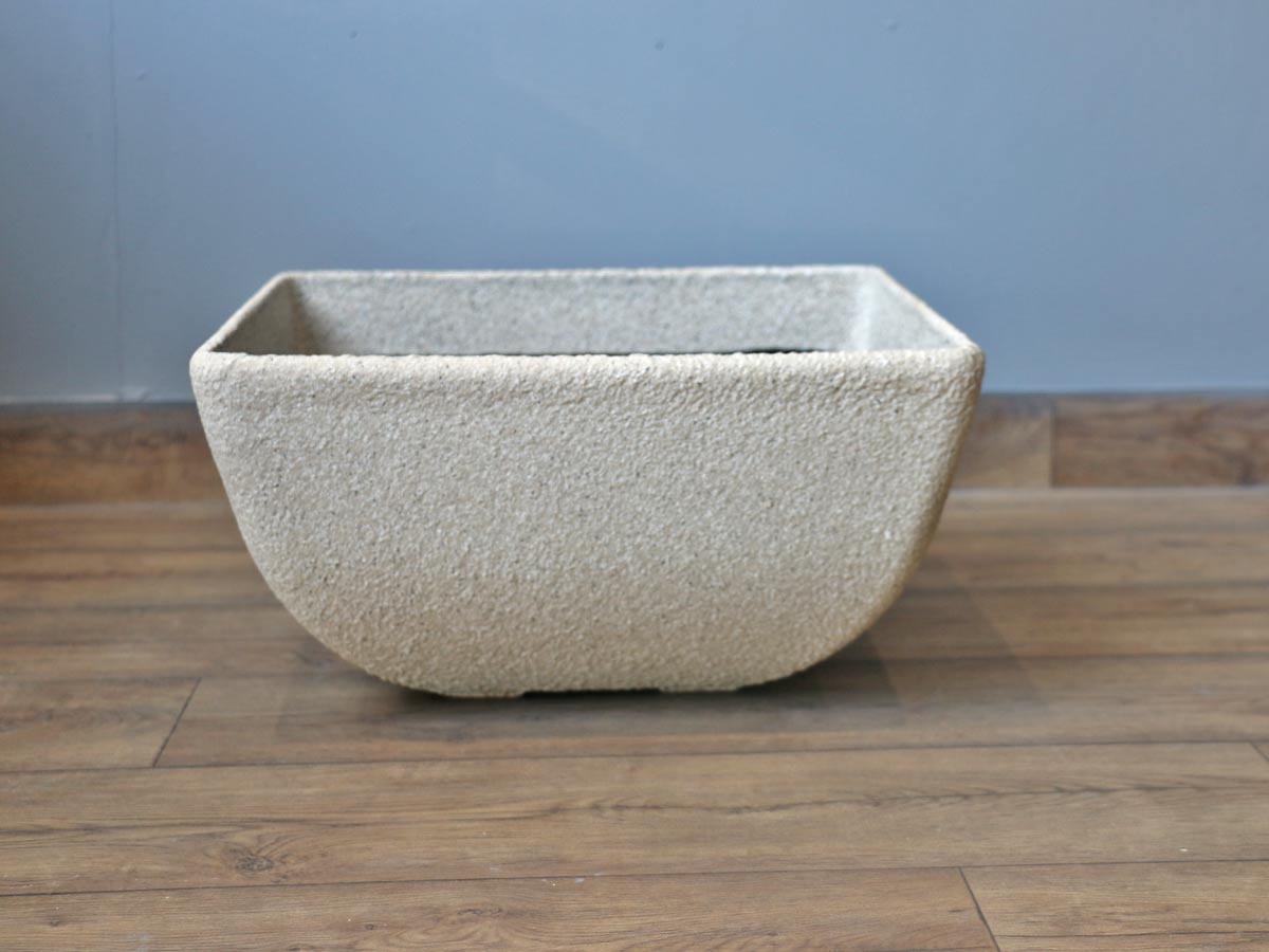 square aged sanstone pot in white