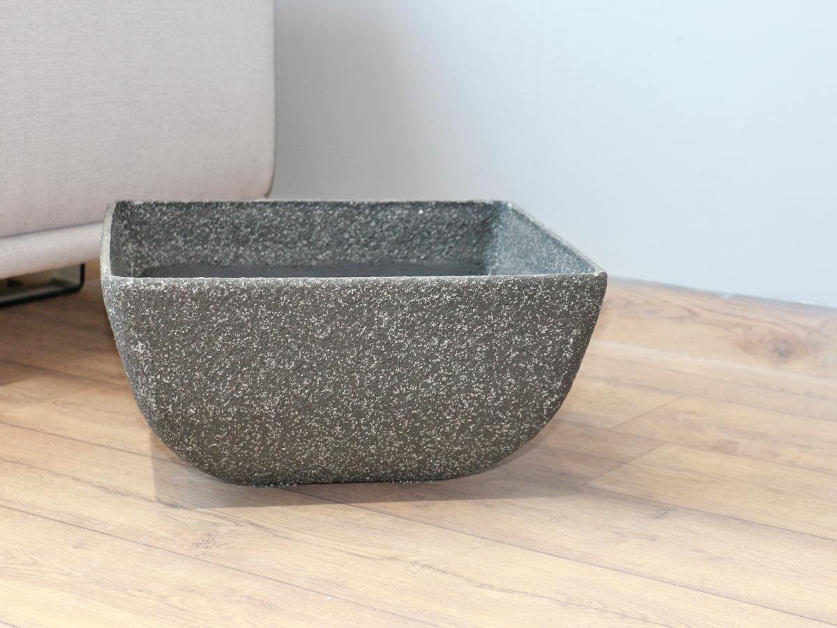 square aged sanstone pot in black