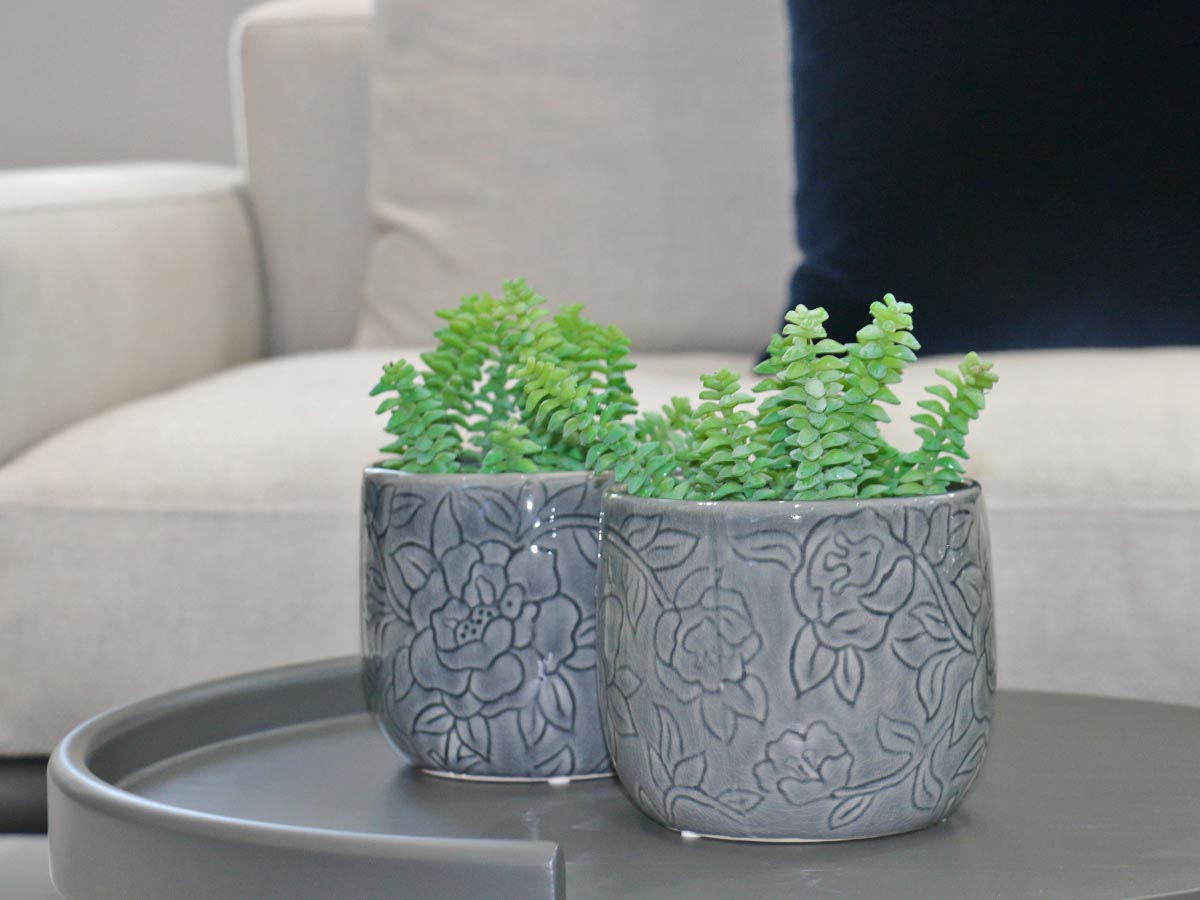 floral design grey pot
