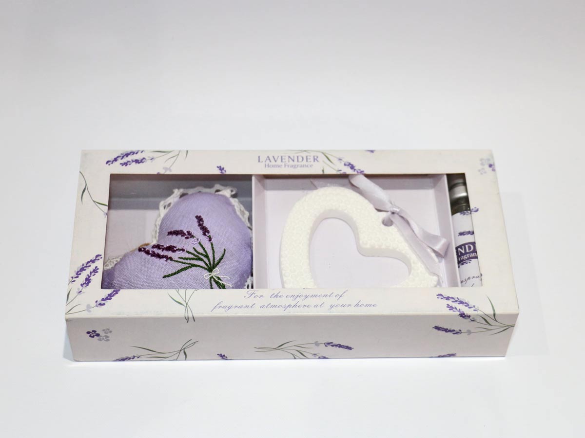 lavender set of paded and plaster hearts with refill bottle