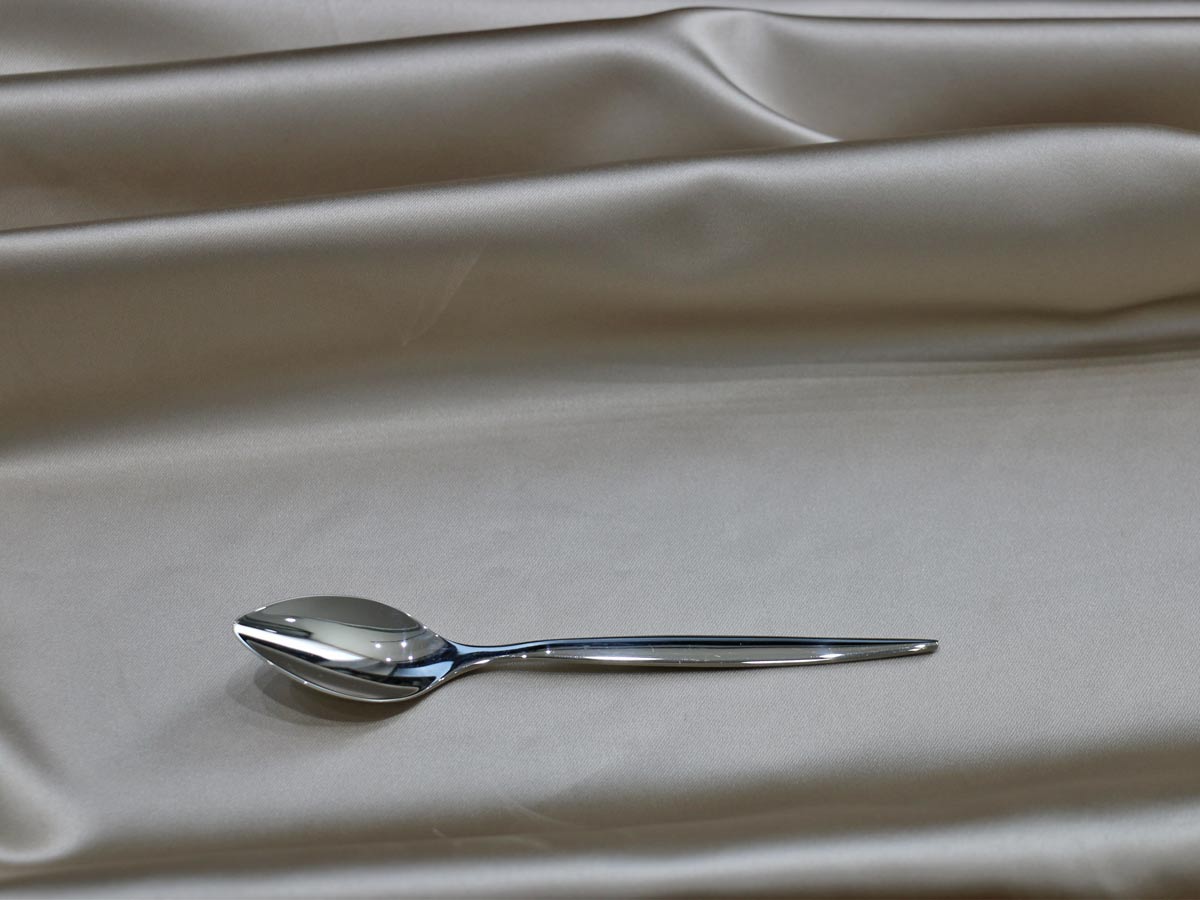 shiny silver-colored stainless steel dessert tea spoon