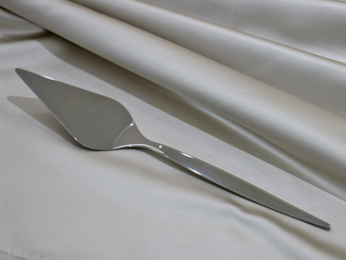 shiny silver-colored stainless steel cake server
