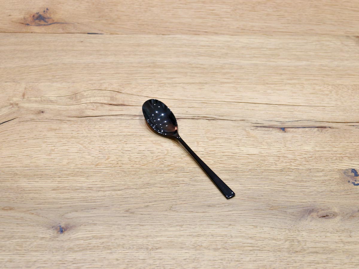 shiny stainless steel black coated dessert spoon