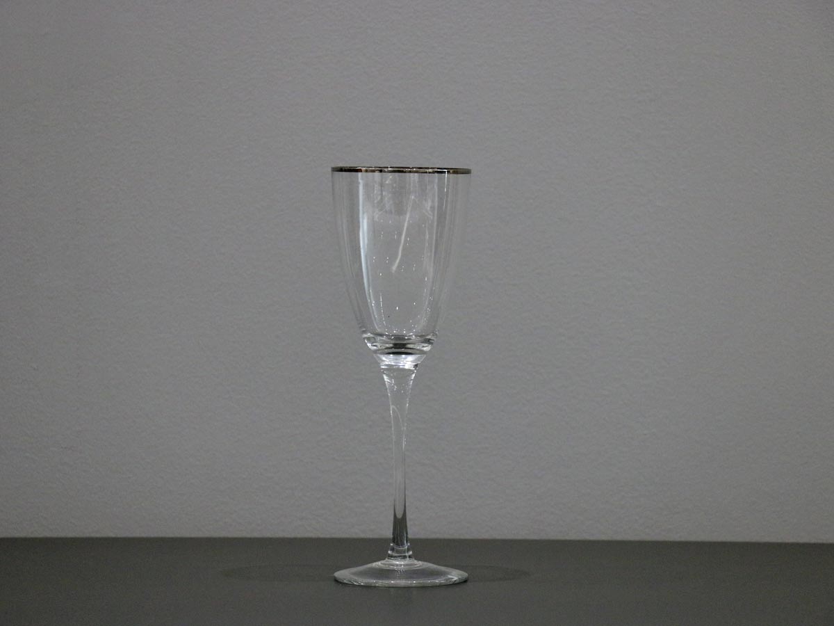 white wine glass with silver rim