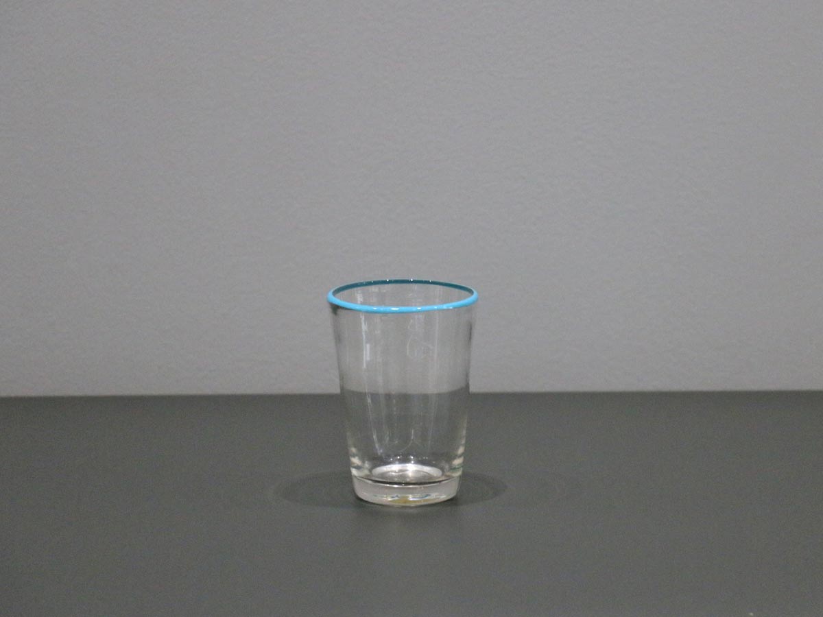 glass with blue rim